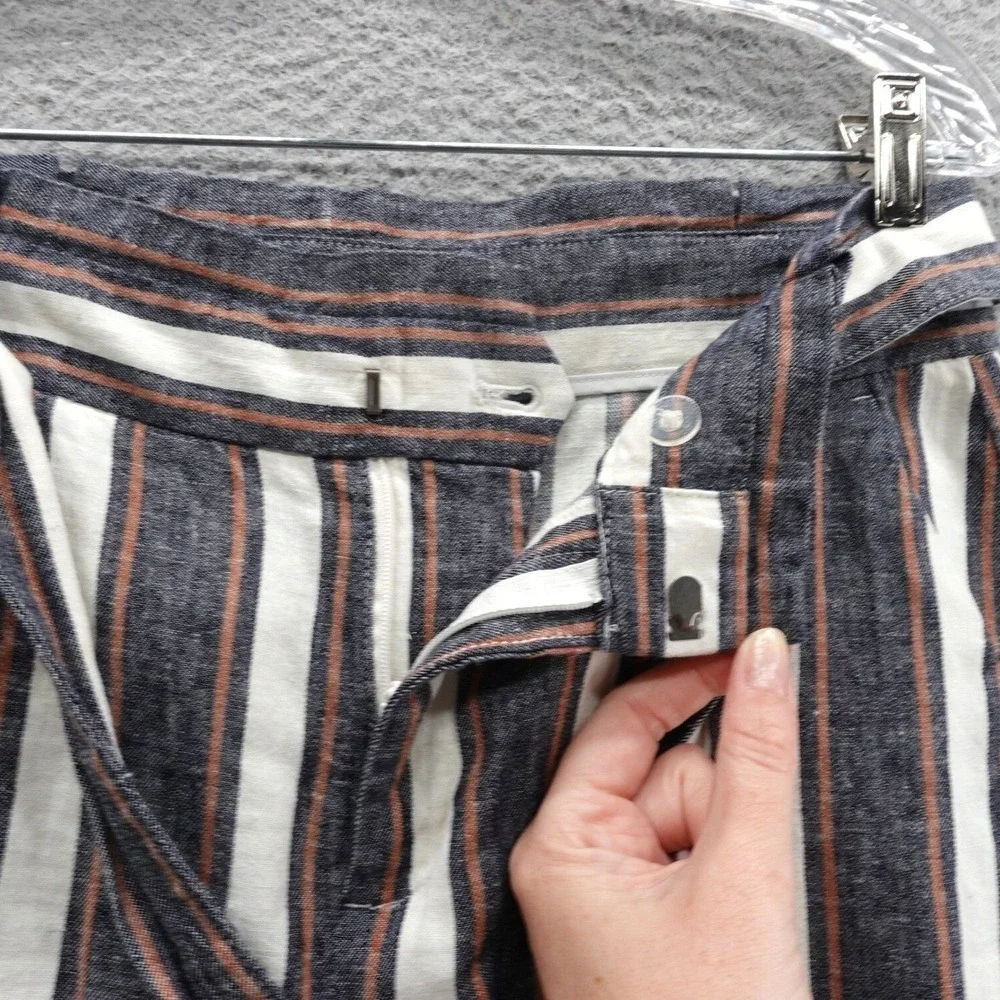 Banana Republic Blake Crop Pants Size 6‎ Linen Blend Striped Wide Leg Belted